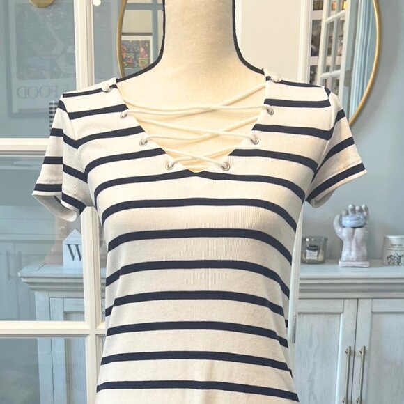 Ralph Lauren Sport Blue White Striped Cord Tie V Neck Nautical Dress S - Picture 2 of 6